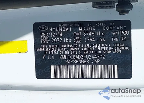 2015 Hyundai Veloster из США, поврежденный, VIN KMHTC6AD3FU244702